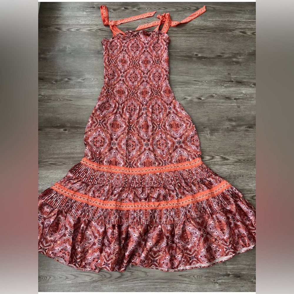 Ramy Brook Sia Smocked Ruffle Tiered Midi Dress Womens Medium - Picture 2 of 9